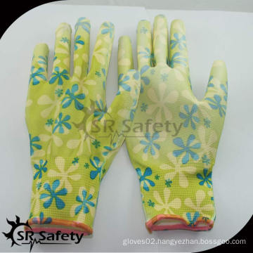 SRSAFETY 13G pu gardening glove/farming working safety gloves/pu coated gloves